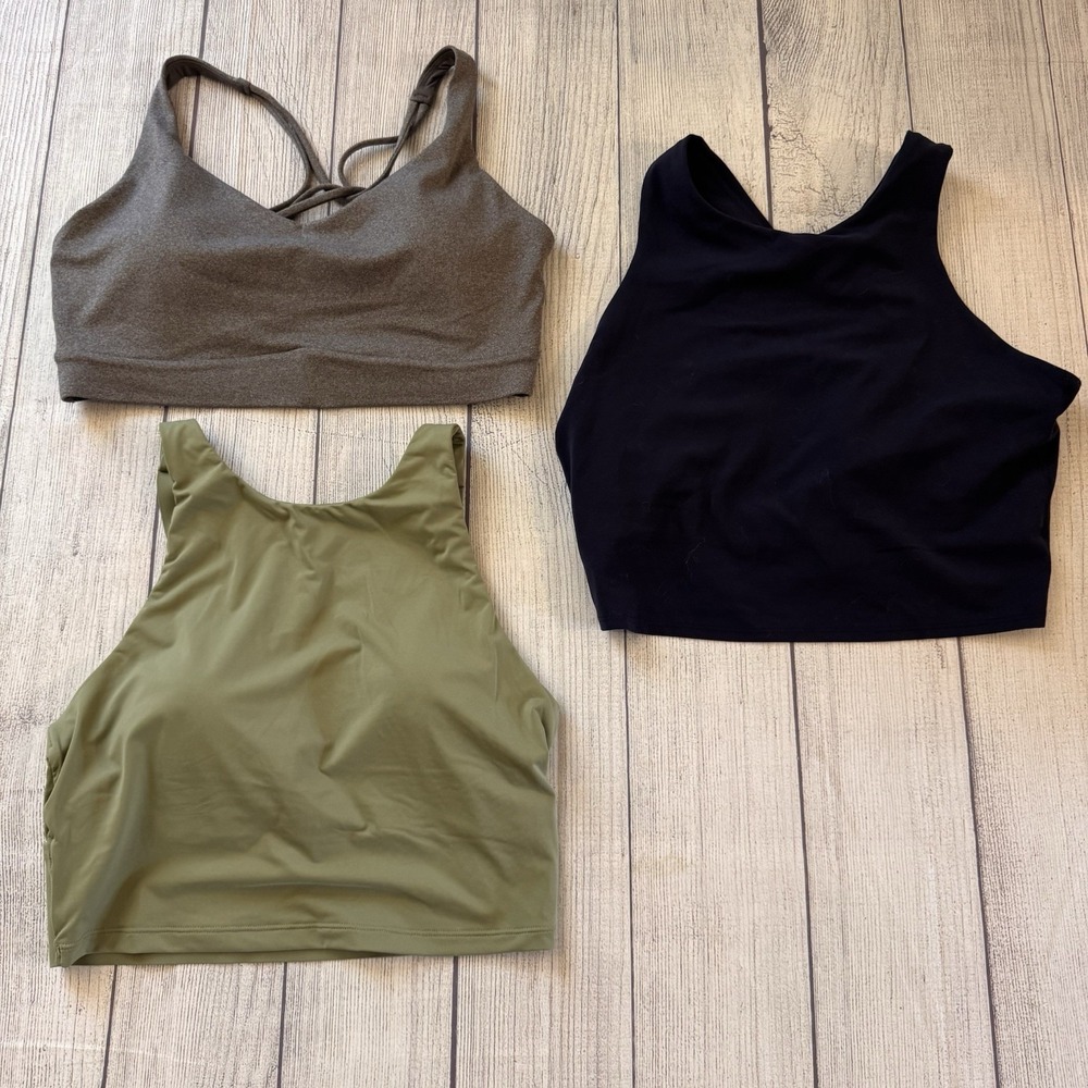 Athleta Women's Activewear Lot 3 Sports Bras Crop Tops Gray Green Black Size M